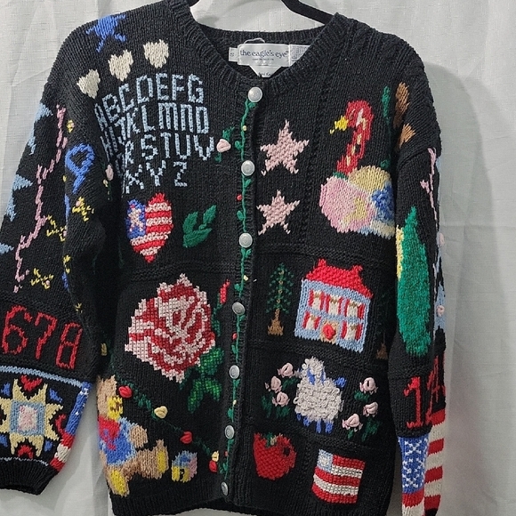 Vintage 90 Eagles Eye Teacher Ameeican  Cardigan Sweater  Size S - Picture 1 of 10